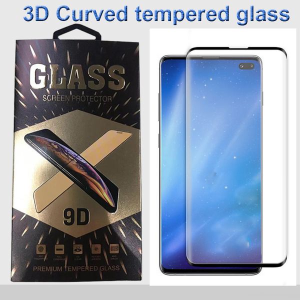 

black tempered glass 3d curved screen protector for samsung galaxy s20 s20plus ultra s10 note 10 with retail package