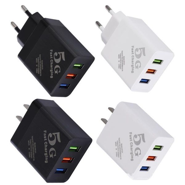 

portable 3 port usb phone charger eu us plug total max 2.4a smart fast charger mobile wall charger for phone