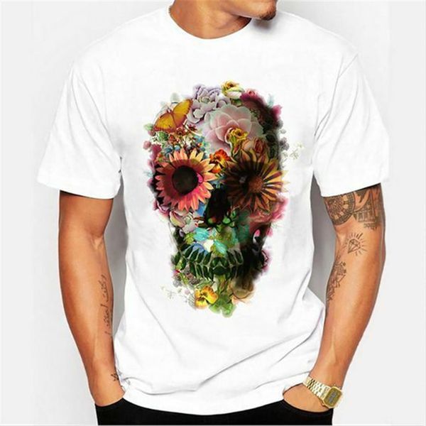 

skull floral print t-shirts 100% cotton size m-3xl us men's clothing trend 2020 new funny tee shirt