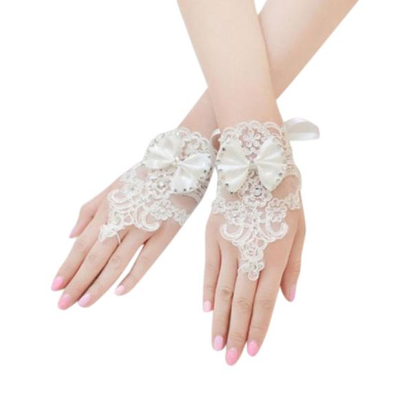 

five fingers gloves fingerless short lace floral heart rhinestone bowknot soft accessory 10.9, Blue;gray