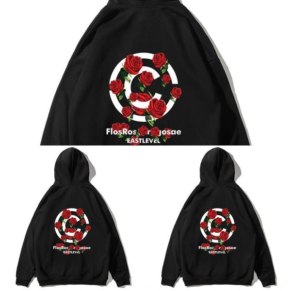 

ete autumn simple floral print couple suit hoodie hooded fashion brand loose casual all-match pullover pulloverhoodie pullover fashion y, Black