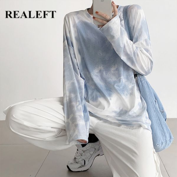 

realeft 2020 autumn tie-dye women loose shirt fashion long sleeve t-shirt korean style basic casual women's shirt female, White