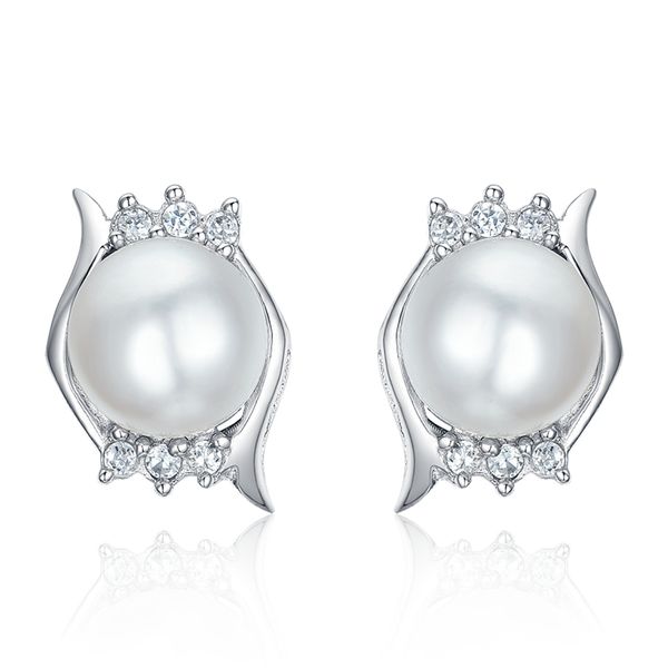 

925 пресной воды pearl стерлингового серебра серьги с кристаллическим cz стад серьги в подарок годовщины женщин деликатный fine jewelry, Golden;silver