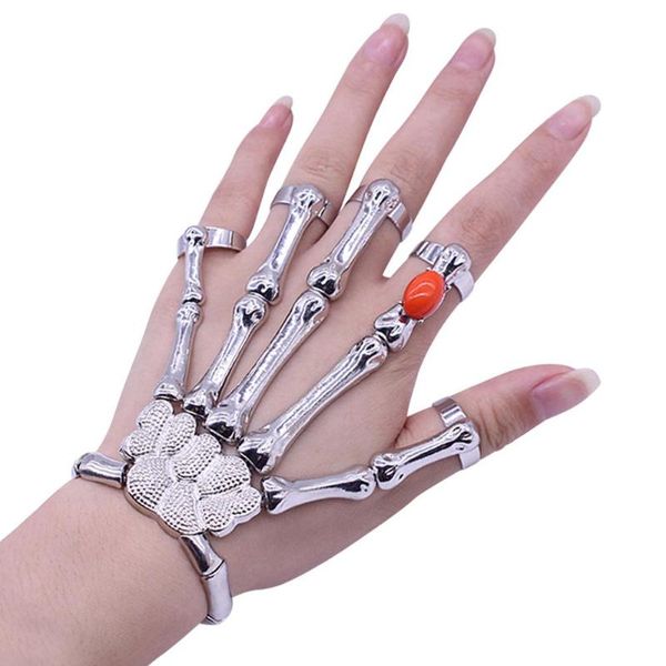 

tennis punk faux skeleton skull bone hand fingers bracelet party bangle vintage gothic streetwear jewelry accessory gift, Golden;silver