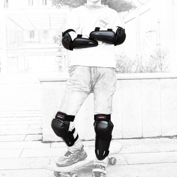 

wosawe kids skateboarding knee elbow pads set sports bike skating cycling protection guard roller ski snowboard protector suits, Black;gray