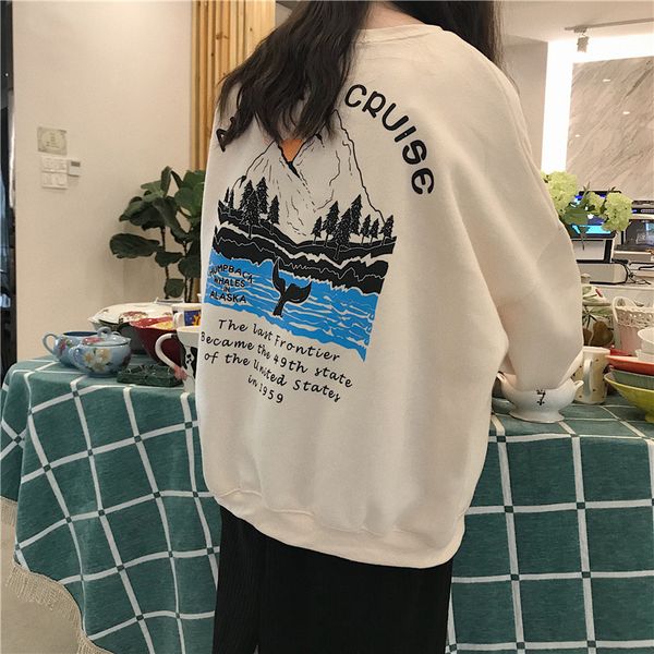 

winter new plus velvet thick sweatshirt female ulzzang harajuku fun print bf loose hedging fashion vintage women's sweatshirt, Black