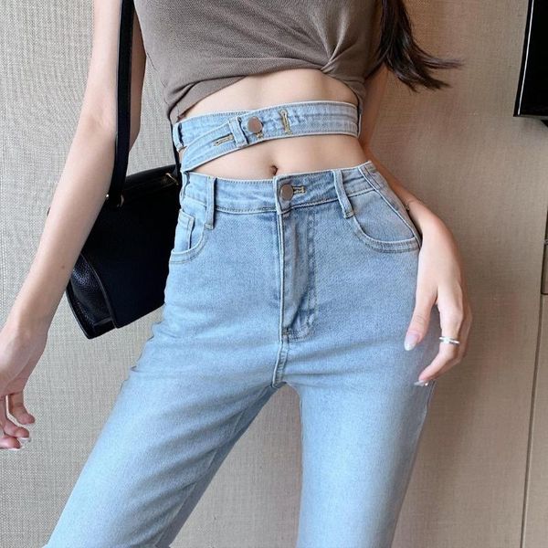 

women's jeans for women high waist woman elastic fashion stretch female washed denim skinny pencil pants, Blue
