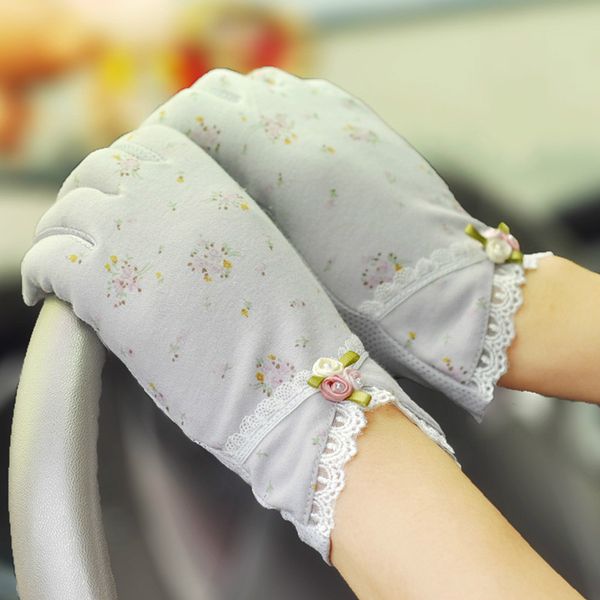 

five fingers gloves summer women sunscreen cotton short lace outdoor anti-ultraviolet non-slip luvas guantes female fashion hand muff h3115, Blue;gray