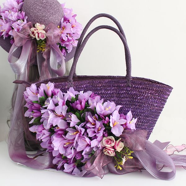 

customized colorful bohemia style fashion weave rattan flower beach bag women summer holiday casual straw tote handbag