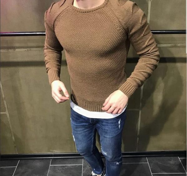 

sweater men 2020 new arrival casual pullover men slim autumn round neck hole quality knitted brand male sweaters size003, White;black