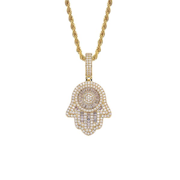 

pendant necklaces hand necklace with tennis chain cuban gold silver color iced out cubic zircon hip hop rock jewelry