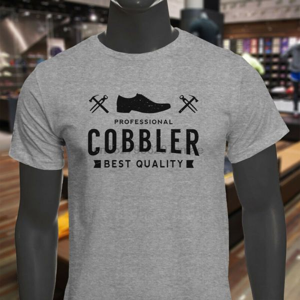 

cobbler shoe repair tools hammer wrench boot mens gray t-shirt