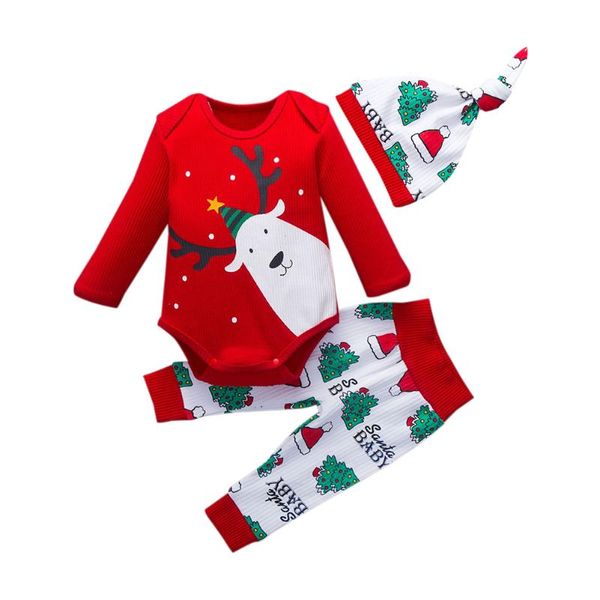 

3pcs christmas holiday outfits suits 0-18m newborn baby girl clothes clothing set long sleeve t-shirt romper + pants + hats