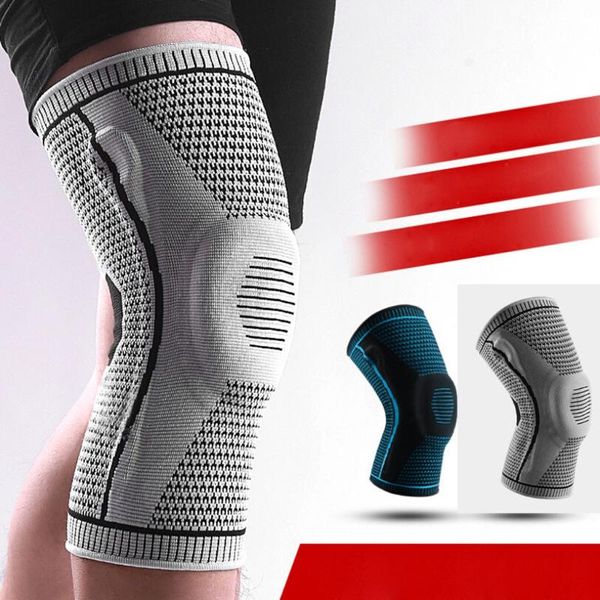 

outdoor sports silicone breathable sports kneepad pressurized elastic knee pads support fitness basketball riding protector l624, Black;gray