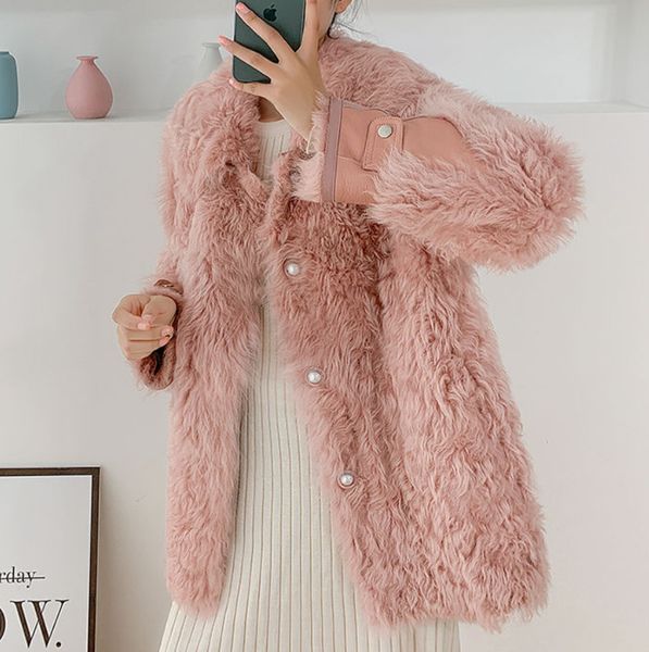

winter women faux leather lambs wool fur collar zipper jackets coats female casual single breasted warm thick outerwears, Black