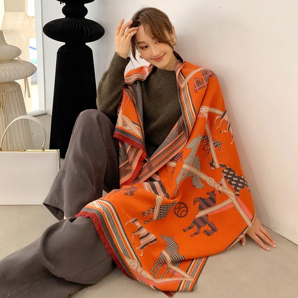 

autumn and winter warm new korean women's warm bib women's air-conditioning decorative shawl medium and long style wrap, Blue;gray