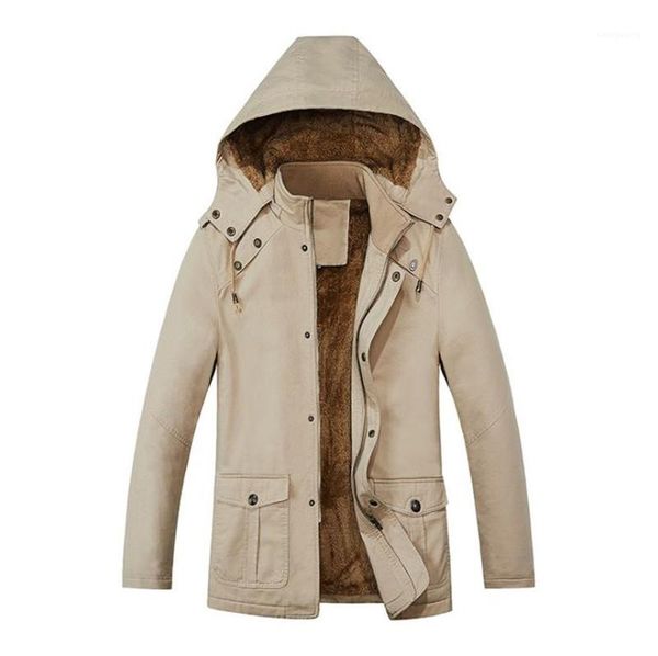

casual hat detachable coat plus size mens designer jacket fashion thickened warm loose medium long coats, Black;brown