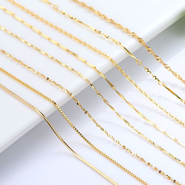 

genuine 14k gold color necklace for women water wave chain snake bone/starry/cross chain 18 inches necklace pendant fine jewelry, Silver