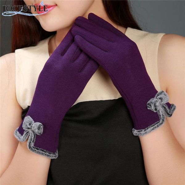 

female gloves 2020 winter warm touch screen mittens sheep wool winter bowknot glove warm women hand warmers fitness wrist gloves, Blue;gray