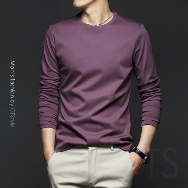 

autumn cotton t-shirt neck mercerized ice base long t-shirt cotton trendy shirt round men's silk men's high-end sleeve bemil