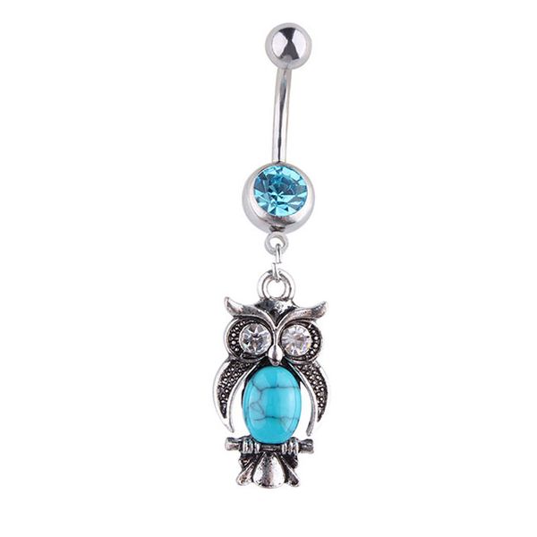 

d0696 ( 1 color ) owl item aqua. navel belly button ring piercing body jewlery 1.6*11*5/8, Silver