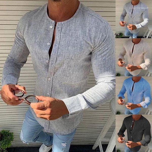 

cing mens designer shirts linen blend long sleeve crew neck solid color shirt male fashion casual, White;black