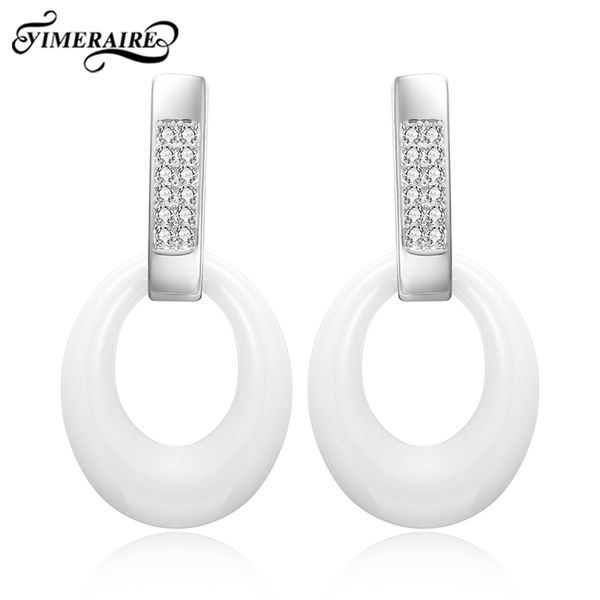 

classic black white jewelry water drop earrings fashion elegant cute ceramic and crystal simple style for women wedding party, Silver