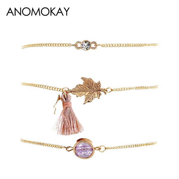 

tennis 3pcs/lot european & american fashion creative tassel leaf women's wrap bracelet gold color link chain bead set jewelry, Golden;silver