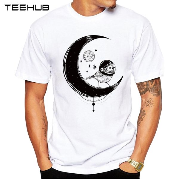 

teehub men's new fashion space moon bird design short sleeve t-shirt cool printed hipster tee shirts