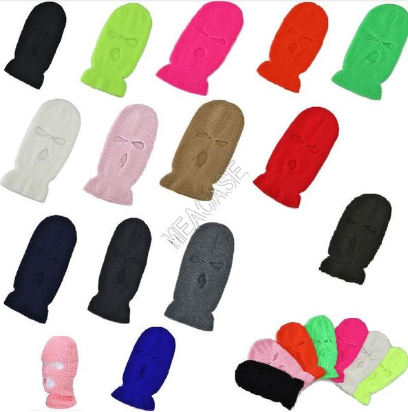 

2020 winter three hole knit beanie hat designer bandits warm hats outdoor cycling hats crochet fluorescent solid color gorros caps d9802, Silver