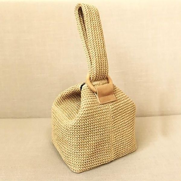 

us stock straw handle bags women summer bucket ladies beach bag vintage handmade knitting casual tote bags