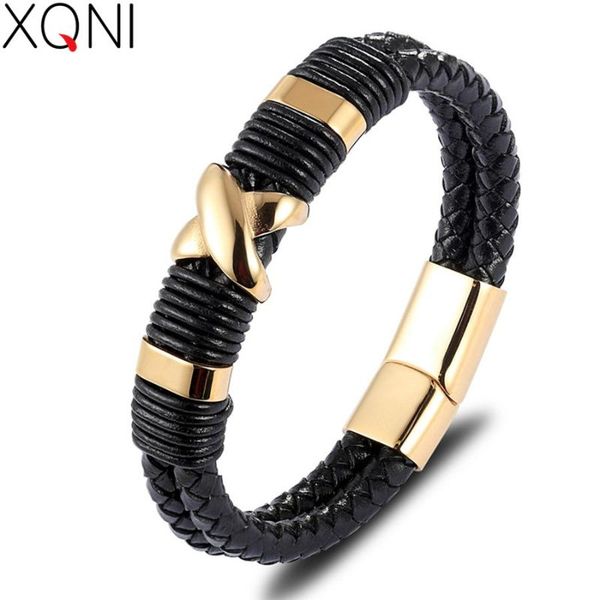 

XQNI 2020 New Classic Style Fashion Jewelry With "X"Pattern & Skeleton Genuine Leather Bracelet Accessories Bangle For Men Gift