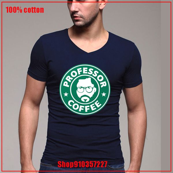 

new arrival la casa de papel professor coffee v-neck t-shirt men's harajuku streetwear house of paper camisetas