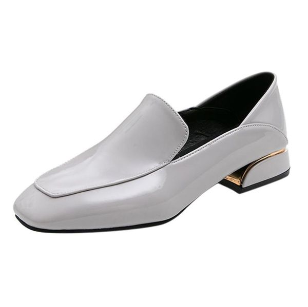 

women's shoes square toe shoes fashion women leather square heels solid color slip-on toe single, Black