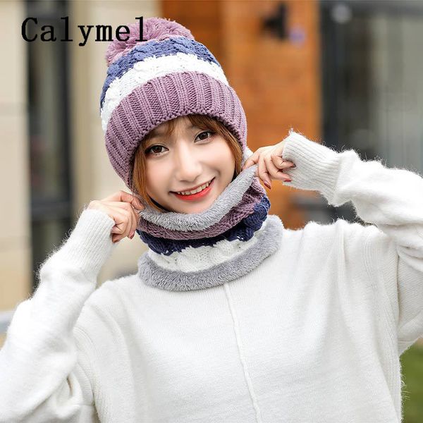 

calymel 2020 cap ladies beanie colorful autumn winter wool ball 5 colors soft warm knitted cap sweet outdoor skullies hats, Blue;gray