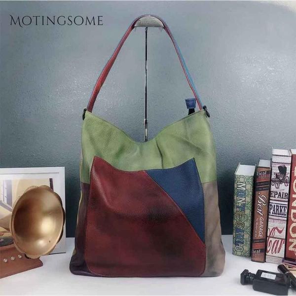 

vintage style genuine leather women tote bag cowhide handbag patchwork shopper bag fashion ladies luxury desgin 2020 new