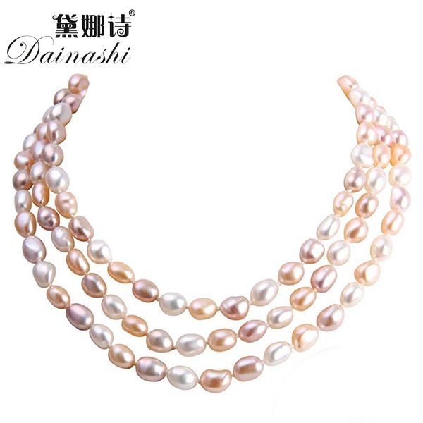 

chains dainashi freshwater cultured 8-9 mm multicolor potato baroque pearl necklace as wedding gift 925 steling silver clasp