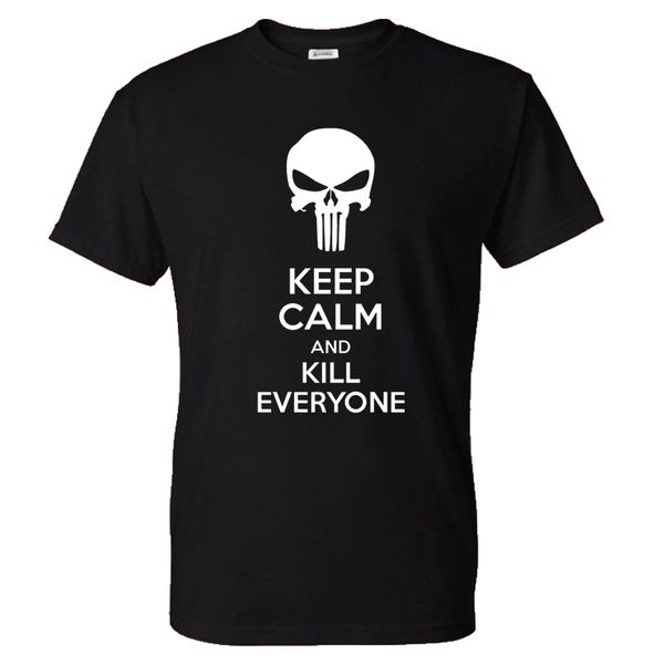 

2020 trendy punisher t-shirt keep calm and kill everyone letter printed solid color tshirt men/women fashion cotton streetwear