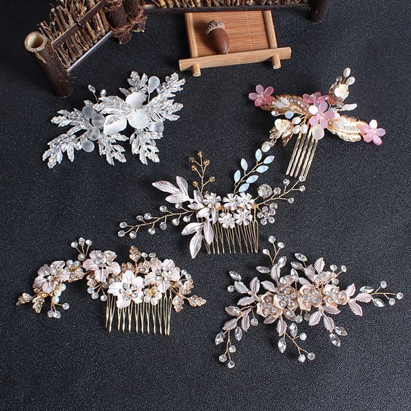 

wedding hair accessories women fashion flower hair comb bridal stick floral hairpin headdress clip jewelry accessories, Golden;silver