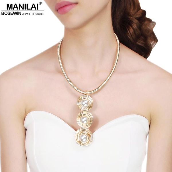 

manilai simulated pearl chokers necklaces for women statement jewelry handmade wrap wire rope chain long pendants maxi necklace, Silver
