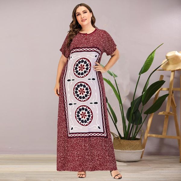 

plus size women dress vintage ethnic loose casual long summer dress 2020 elegant o neck short sleeve robe femme womens clothes, Black;gray