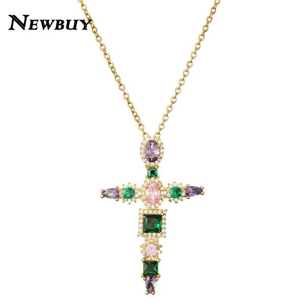 

pendant necklaces cmoonry 2021 fashion colourful crystal cz cross necklace for women girl 45cm gold chain christian jewelry gift, Silver