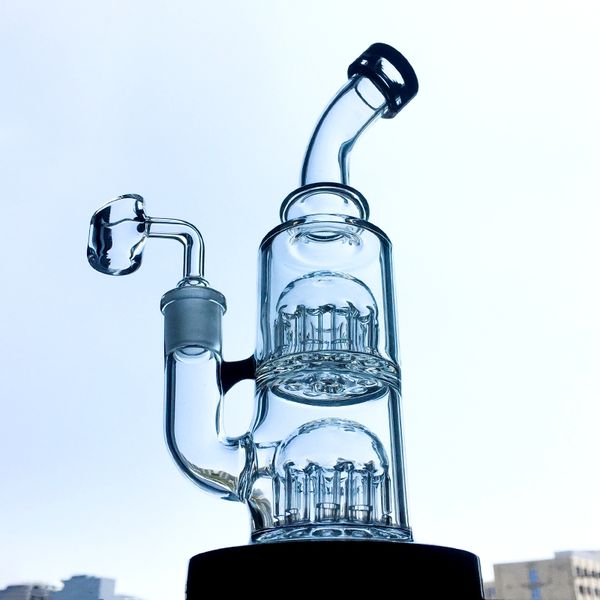 Mini-Doppelbaum-Perc-Glas-Wasserbongs, 14-mm-Verbindung, kleine Dab-Rigs, 12 Arme, Perkolat-Wasserpfeifen, Shisha mit Schüssel oder Quarz-Banger