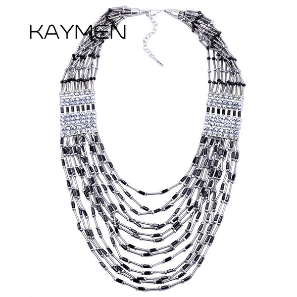 

new arrivals luxury crystal multi layers long chains necklace for girls charm beads strands statment necklace bijoux -01651, Silver