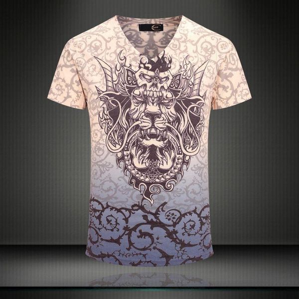 

w1209 New summer vintage short sleeve v neck 3d printed t shirt men brand cotton t-shirts men fashion 2015 tops Men s Clothing