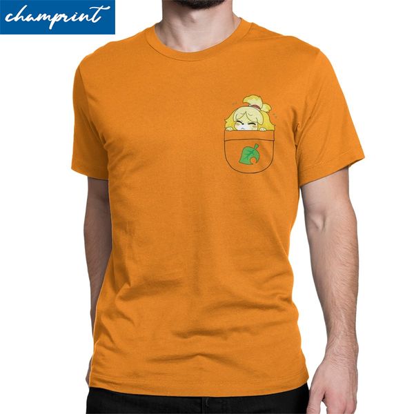 

men's pocket isabelle leaf t shirt animal crossing video games cotton novelty short sleeve crewneck tee shirt party t-shirt