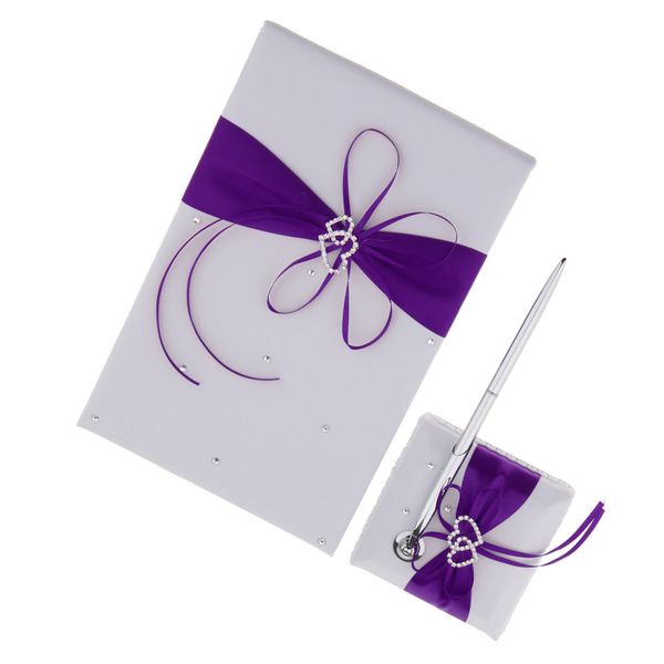 

3pcs set satin crystal guest book pen and pen stand wedding reception