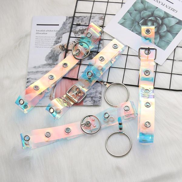 

2020 new fashion transparent rainbow women belt punk clear color buckle wide waist circle invisible lady pants belt waistband, Black;brown