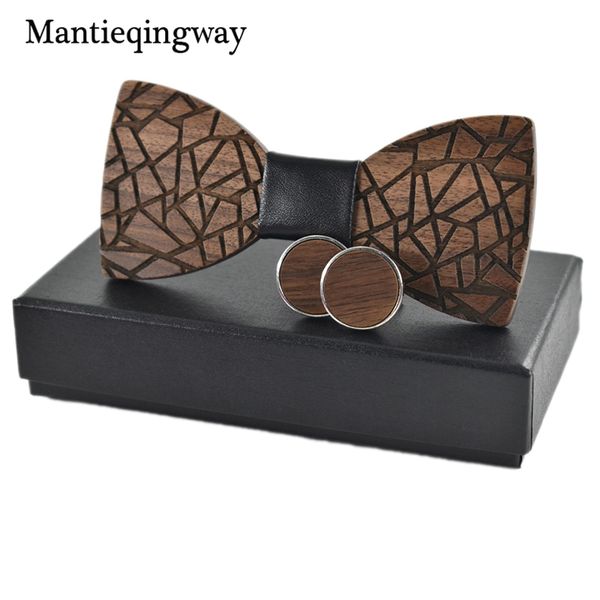 

mantieqingway men's wood bowtie cufflinks set brand business wooden bow tie neckties cuff links for wedding groom, Blue;purple