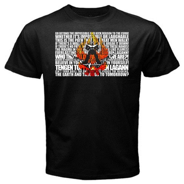 

2020 latest fashion tengen a guren lagann 3 anime japan manga akira kamina t-shirt black print t shirts o neck short sleeves